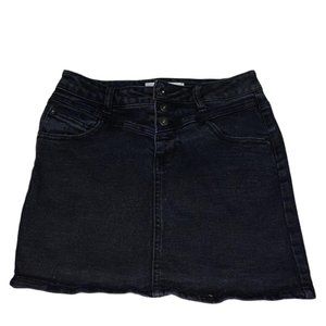 Vanilla Star Mini Skirt Women 14 Black High Waisted Denim Button-Fly Regular Fit
